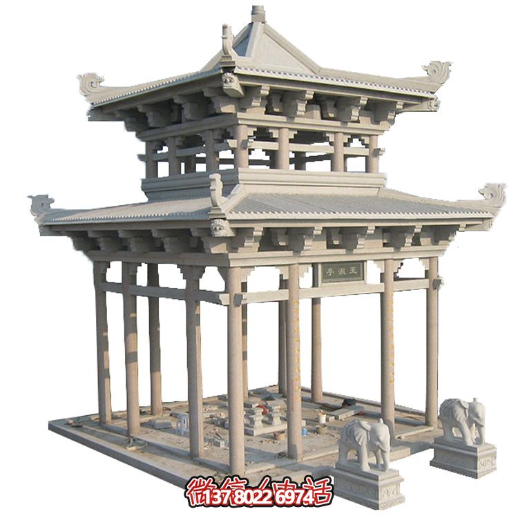 古典多角涼亭建筑大氣，石雕精美，園林景觀完美