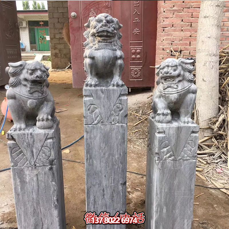經典仿古石獅子拴馬柱擺件，點綴園林